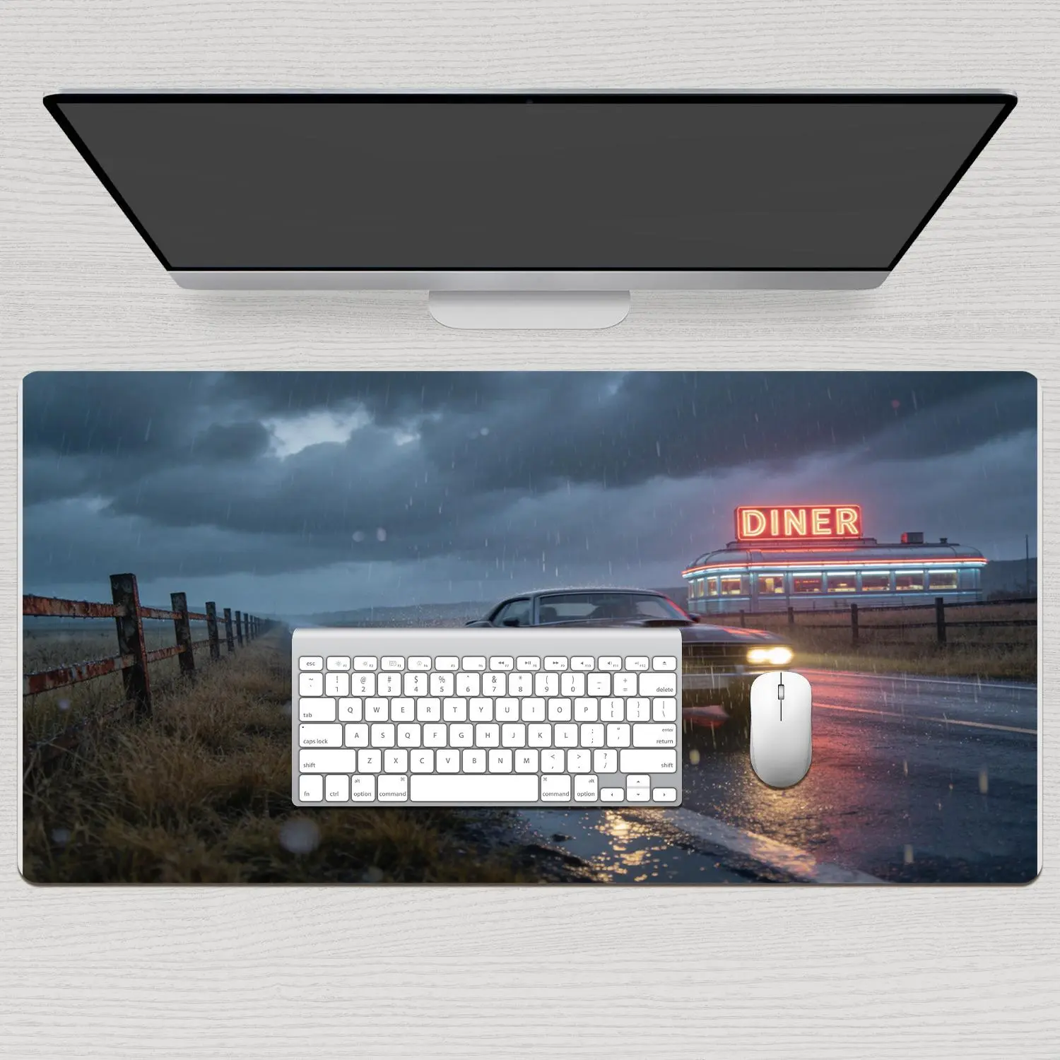 LIVEKEY 80x40cm Large Plastic Rectangular Gaming Mouse Pad - Anti-Drift, Non-Slip Base, Stitched Edges, Smooth Surface for Precise Control, 3D Banana Design, Pink Fantasy Butterfly, Aesthetic Rainy Night Diner Prints - Gamer Office Desk Accessory, Gaming,