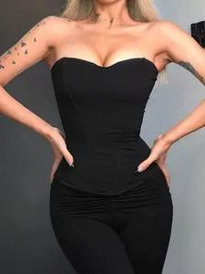 Elegant Halter Top for Women, Fashionable Chic Sleeveless Back Zipper Design, Slimming Waistline, Sexy Fishbone Corset Blouse