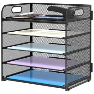 5-Tier Desktop Organizer with Handle, File Organizer, Efficient Office Storage Solution, Multifunctional Document Tray for Ultimate Paper Management, Paper Organizers