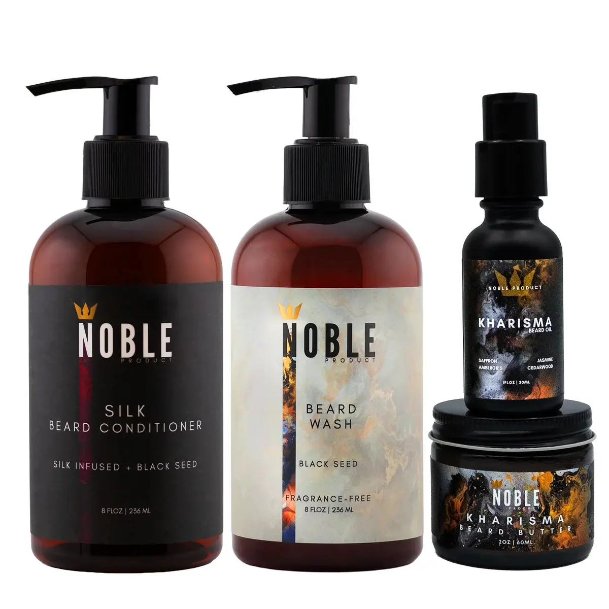 Noble Beard Care System 4-Piece Set – Complete Mens Grooming Kit | Beard Wash, Conditioner, Oil & Butter, Deep Conditioning, Hydrating & Non-Greasy Haircare,Summer gift