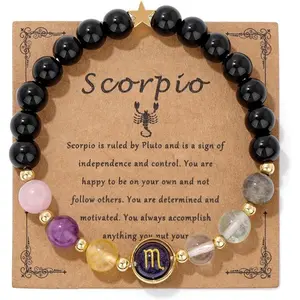 12 Constellations Healing Crystal Stone Beads Zodiac Bracelet Birthday Constellation Gifts for Women Men Horoscope Spiritual Jewelry Bracelet Gifts