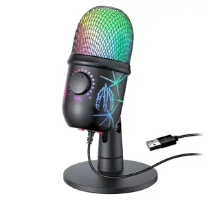 Gaming Microphone USB Computer Microphone for PC Mac PS4/5 Condenser Podcast RGB with RGB Lighting and Volume Control