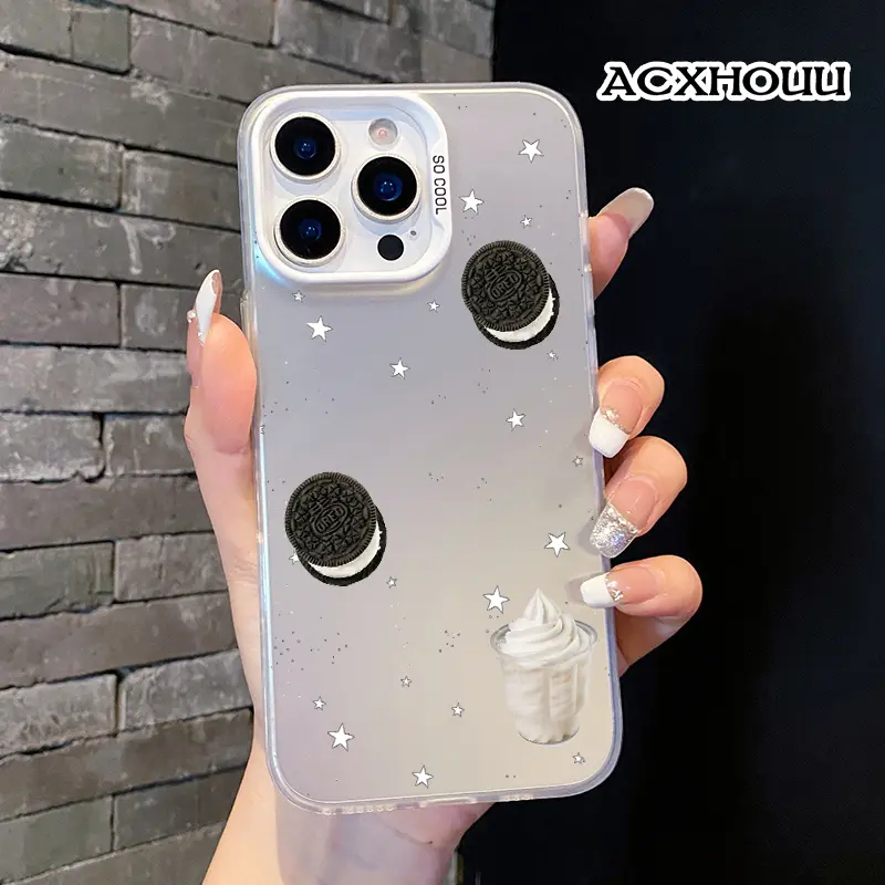 Clear Smartphone Cellphone Case for iPhone 17/16/16 Pro Max/16 E Pro/15/15 Pro/14/13/12/11, Oreo & Cream Treat Pattern Soft TPU Shockproof Protective Cover, Stylish Handheld Mobile Phone Accessories, Casing, Devices