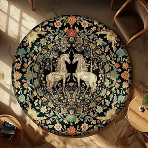 Vintage Floral Unicorn Carpet, Boho Floral Rug, Soft Plush Non-Slip Mat, Foldable, Ideal for Living Room Bedroom Nursery Playroom