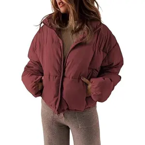 Women’s Winter Long-Sleeve Full-Zip Quilted Puffer Jacket with Pockets for Cold Weather