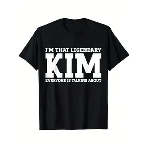 1pc Kim Graphic T-Shirt, 100% Cotton, Crew Neck, Slight Stretch, Sports & Casual Style, Printed Applique, Four Seasons, Regular Fit, S-XXXL, Black y2k  outfits  men time  tee  shirt  backwards demon slayer graphic tee men's t shirts