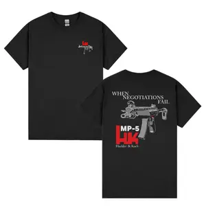 Heckler & Koch "When Negotiations Fail" MP5 T-Shirt – Tactical Submachine Gun Graphic Tee, Men's Tops