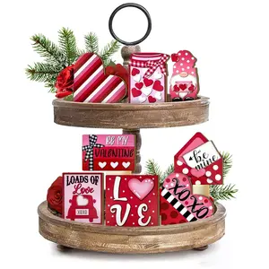 Valentine's Day Table Centerpiece Wood Tray Set, Loads of Love Truck Sign + Be Mine Envelope + Heart Decorations, Rustic Farmhouse Style, Party Decoration Supplies