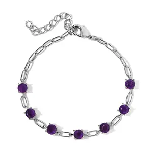 Natural Gemstones Platinum Plated Station Bracelet for Women Jewelry .5" Birthday Christmas Gifts for Women
