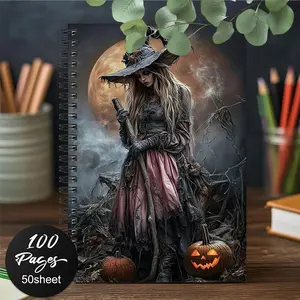 1pc Gothic Halloween Spiral Coil Notebook, 50 pages, 5.5x8.3 inches, with a dark fantasy cover design, suitable for writing, journaling, Bible study, and a unique gift for birthdays, Christmas, Halloween, ideal for stationery lovers, Travel Diary Notebook