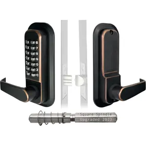 Single-Sided Mechanical Keyless Combination Lever Handle Door Lock - [Square Spindle] Easier Install - Oil Rubbed Bronze - 2024 Upgrade Version