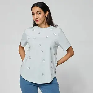 DG2 by Diane Gilman Cotton Jersey 3D Floral Embellished Tee