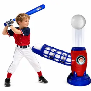 Automatic Baseball Pitching Machine Set for Kids - Includes Launcher, Bat & 10 Plastic Balls, Outdoor Sports Toy for Ages 3+, Great Gift for Boys & Girls