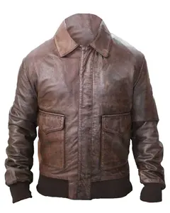 MotorCycleJackets Men's Aviator A2 Distressed Brown Leather Jacket