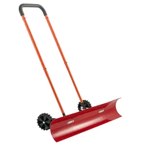 fathersdaygift VEVOR Snow Pusher Shovel with Wheels, 37.8 in Wheeled Snowplow Shovel with Bi-Directional Angled Blade 90 Adjustable Handle, Durable Plastic Winter Shovels, Portable Snow Removal Tool for Driveway