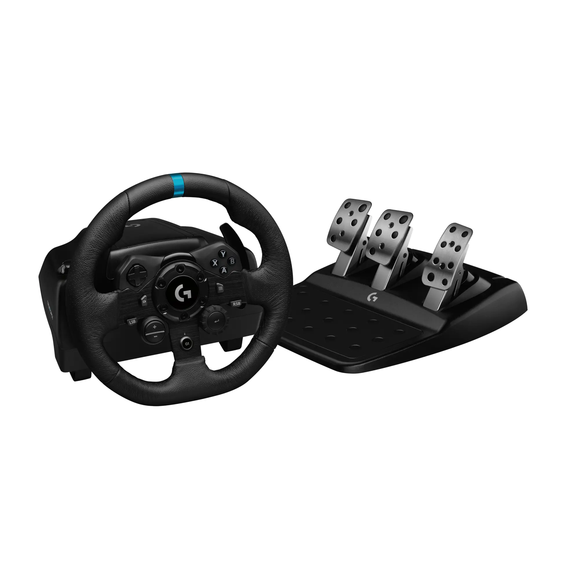 Logitech G923 Racing Wheel and Pedals for PC featuring TRUEFORCE up to 1000 Hz Force Feedback, Responsive Pedal, Dual Clutch Launch Control, and Genuine Leather Wheel Cover