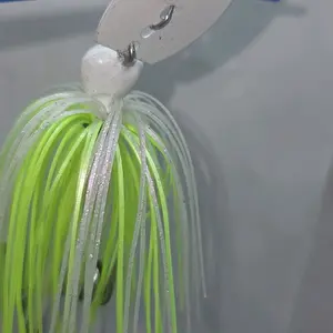 #B007 3/8 oz Deluxe Bladed Flipping Bass Jig in Chartreuse and White Pearl