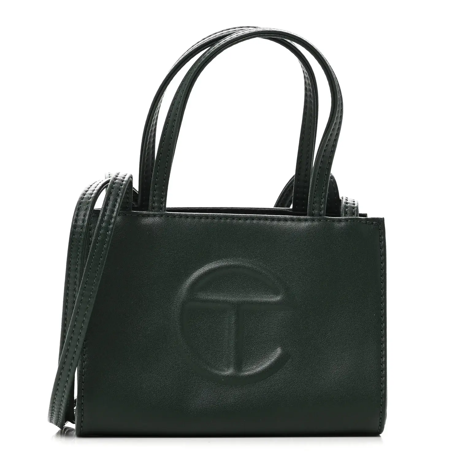Pre-owned Telfar Vegan Leather Shoulder Bags Small Shopping Bag Dark Olive