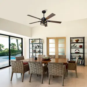 PARROT UNCLE 52 Inch Polly Double-sided Blades Downrod Mount Ceiling Fan with Light and APP & Remote Control - Industrial Style Black Finish