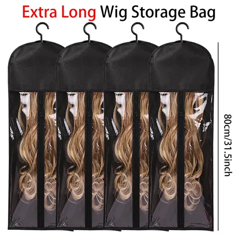 Extra Long Wig Storage Bag With Hook, Wig Storage Hanger, Zipper, Transparent Dustproof, Wig Storage Container, Hair Extension Holder, Wig Tool, Wigs Accessories For Salon & Home Use