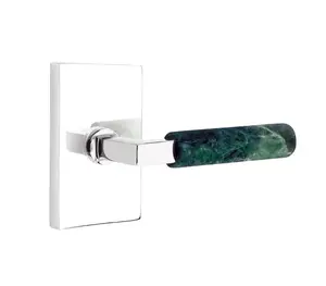 Emtek 5322.KLSUS14.MRGN.RH Select Key in Lever , Two-Point Lockset , Double Cylinder , Modern Rectangular Plate , Key in L-Square Stem , Green Marble Handle , RH