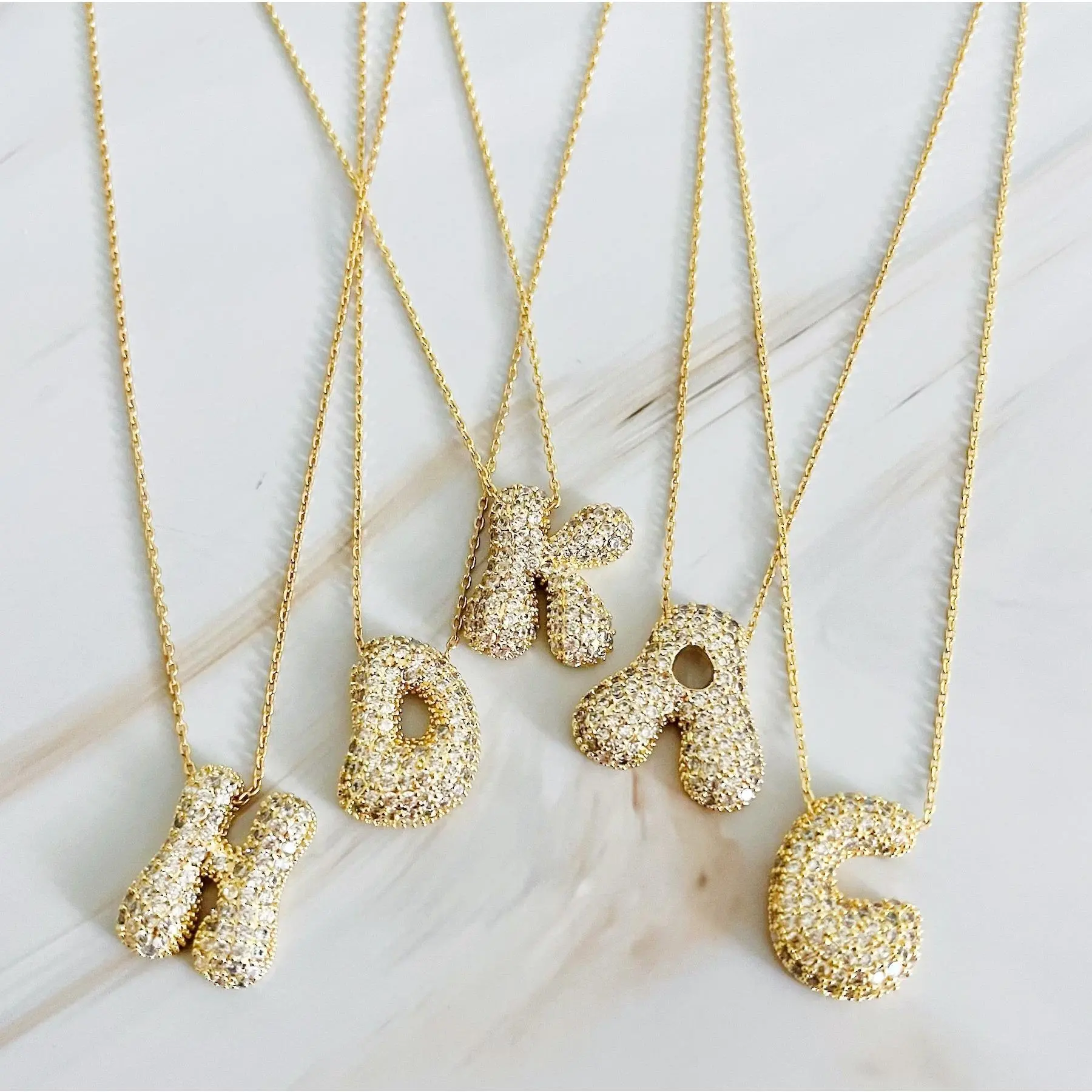 Crystal Bubble Initial Necklace - Elegant Design with Clear Crystal Accents and Unique Bubble Shape