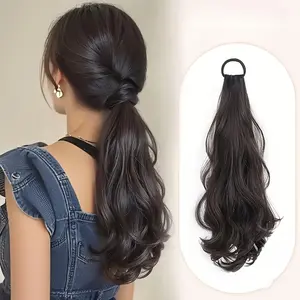 20-inch Long Wavy Ponytail Wig for Women - Heat-Resistant Synthetic Hair with Thick Non-Slip Rubber Band, Voluminous Layered Curls for Natural Daily Hairstyle, Fit All Ethnicities, Hair Wigs, Versatile Hairpiece, Comfortable Fit