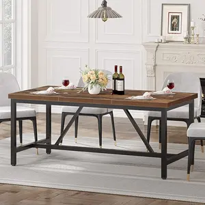 DWVO 70.8" Large Kitchen Dining Room Table for 6-8 People, Rustic Brown Farmhouse Industrial Wood Style Rectangle Apartment Dinning Room Dinette Tables for Eating Dinner