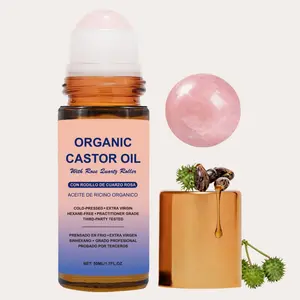 Organic Castor Oil with Rose Quartz Roll On for Face and Body