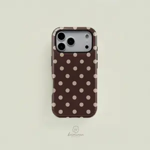 1PC Polka Dot Brown Beige Pattern Printed Phone Case， Durable 2in1 Shockproof Protective Cover， Phone Accessories for iPhone X 11 12 13 14 15 16 17 Pro Max for Galaxy S25 24 23 Ultra Series Holiday/Birthday Gift Simple Fashion Case