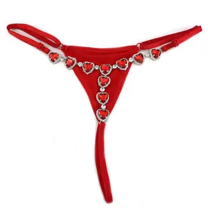 Love Red Bikini Thong With Rhinestone Inlaid Women's Body Chain
