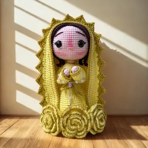 Handmade Crochet Virgin Mary Doll in Yellow with Rosary - The Most Meaningful Catholic Gift You'll Ever Own
