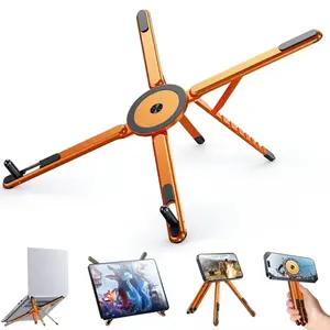 Portable Laptop Stand for Desk with Magnetic Phone Holder – Foldable Adjustable Aluminum Computer Riser for 10-16” Laptops & Tablets | Ergonomic Notebook Stand for Home Office