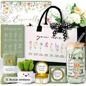 Christian Gift Set with Floral Design Journal Inspirational Quotes Cactus Figurine & Glass Jar "You Are" Message for Faithful Inspiration