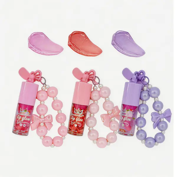 Shimmer Translucent Glossy Lip Glow Lip Gloss - Moisturizing, Shiny, Hydrating Plumper, Lightweight Non-Sticky, Single Item Daily Makeup Gift for Girls with Kawaii Bow Beaded Bracelet Keychain, Lipstick & Lip Gloss