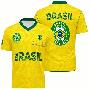 2026 Brazil FANS Soccer Jersey, Yellow Green National Colors Graphic Retro Jersey, All over Print, Casual Style for All Seasons, Classic Throwback Jersey Sportswear Top, Eyelet Fabric Quick-Dry Breathable, Sizes XXS-7XL, summerwins