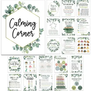 20 count Calming Corner Classroom Posters Mental  Posters  Office Feelings Chart Home  Elementary Classroom Educational Decorations for Teachers (Greenery)