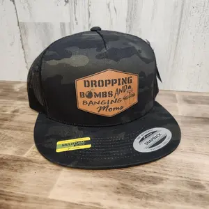 Bombs and Moms Hat Custom Leatherette Patch Trucker Style and Fitted Hats Trucker Hat Unique Gift Richardson YP Classic FlatBill Fitted Cap Personalized