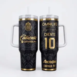 Chivas Guadalajara 40oz Tumbler with Handle, Stainless Steel Insulated Travel Mug with Lid and Straw, Soccer Fan Gift for Men and Women