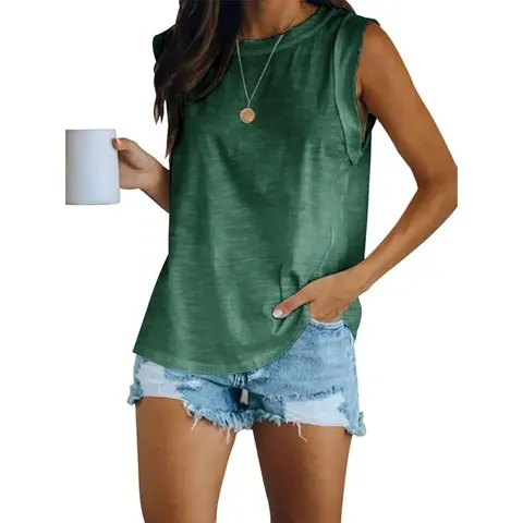 Imily Bela Women's Summer Sleeveless Tank Top Loose Fit Casual Crew Neck T Shirts Basic Tee Top