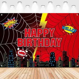 Red Spider Web Backdrop – 5x3ft Superhero Birthday Party Decoration for Boys, Baby Shower Photo Background Banner