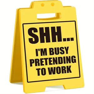 Funny Mini Warning Desk Sign, Shhh! Pretending to Work, Humorous Office Decor, Tabletop Caution Sign for Home & Cubicles
