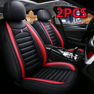 Waterproof Car Seat Protector 2PCS Leather Car Seat Covers Black with Red Accents Universal Fit for All Car Models
