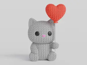 Knitted Cat With Heart Balloon