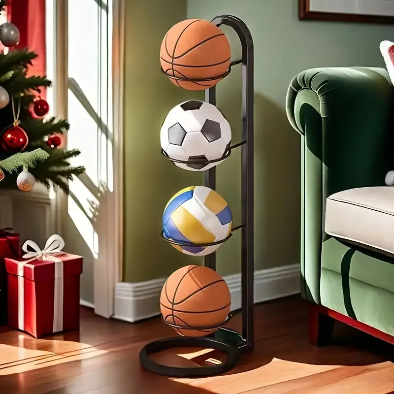4 Tier Basketball Rack, Detachable Metal Sports Ball Rack For Basketball, Football, Volleyball - White Iron Storage Organizer, Thanksgiving Basketball Accessories