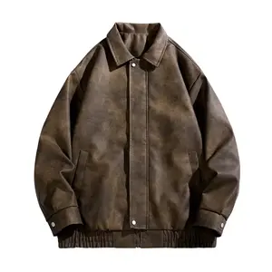 Men's Faux Leather Jacket Vintage Leather Coat Motorcycle Jacket Men Casual Versatile Stylish Design with Zipper and Long Sleeves for Everyday Wear Menswear