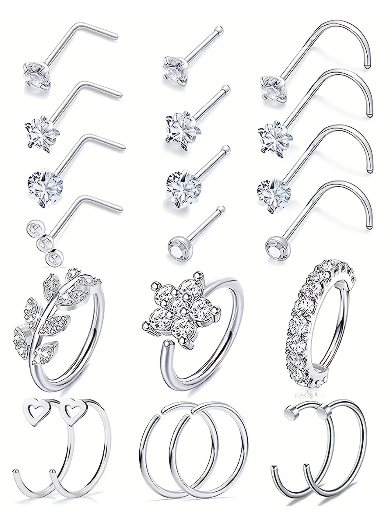 Women's Elegant Rhinestone Decorated Nose Studs, 1 Set Fashionable Piercing Body Jewelry for Women & Girls for Party, Daily Clothing Decor, Trendy Jew