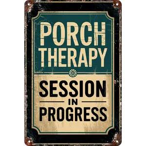 Porch Therapy Session In Progress Retro Metal Funny Tin Sign for Home Accessories Living Room Coffee Shop Cafe Bar Bedroom Wall Art Decor 8x12 Inches Industrial Style Lightweight Mount Gift