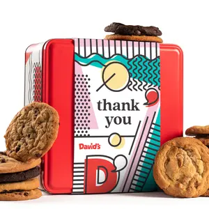 DAVID'S COOKIES Thank You 12-Pcs Fresh Baked Assorted Cookies Tin - 1LB Snack