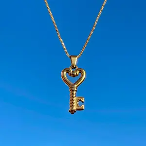 Vintage Inspired Gold Lock Key Necklace